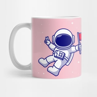 Astronaut Bring Flag In Space Cartoon Mug